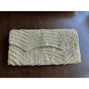 Vintage Bon Soir cream clutch beaded bag 1950’s